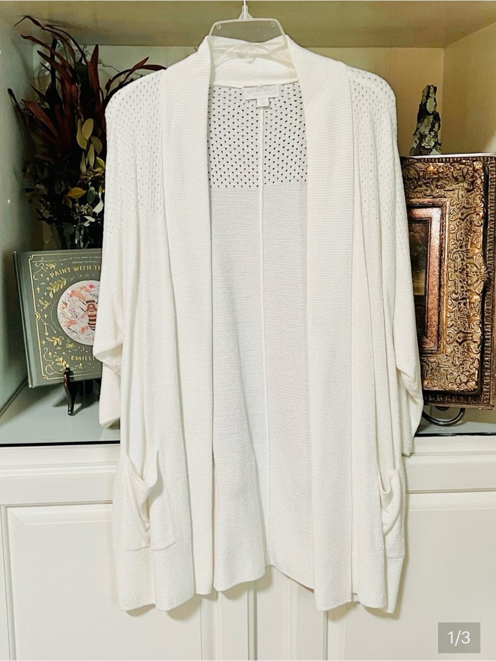 Barefoot Dreams COZY CHIC ULTRA LITE white/Ivory PEARL Cardigan size L XL